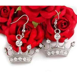  Clear Princess Crown Tiara Dangle Earrings e345 
