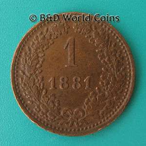 AUSTRIA 1881 ONE 1 KREUZER 19.3mm Copper coin KM#2186  