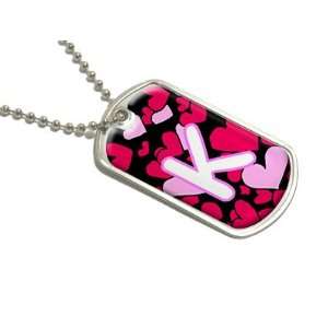  Letter K Initial Hearts   Military Dog Tag Luggage 