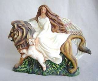 CERAMIC BISQUE ANGEL ON LION WITH LAMB~U PAINT  