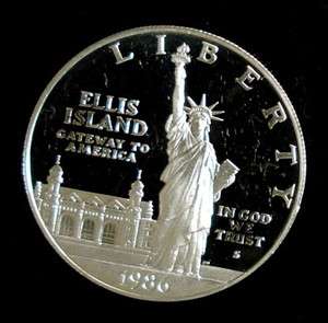   STATUE OF LIBERTY PROOF COMMEMORATIVE SILVER DOLLAR, COIN ONLY  