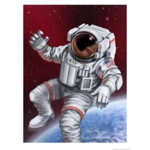  An Astronaut Floating Through Space Giclee Poster Print 