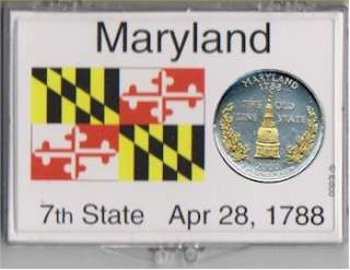 Gold on Silver Maryland Statehood Quarter with State Flag Display Case 