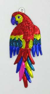 COLORFUL METAL TIN ORNAMENT MACAW PARROT BIRD MEXICAN FOLK ART HOME 