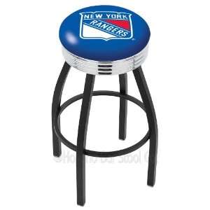 New York Rangers 25 Inch Swivel Bar Stool with Chrome Ribbed Accent 