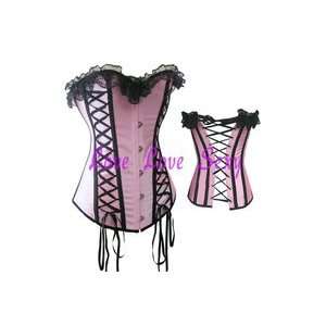 pink overbust corset sexy lace corset back lace up boned corset ladies 