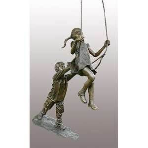  Kids on a Swing Outdoor Bronze Statue Patio, Lawn 