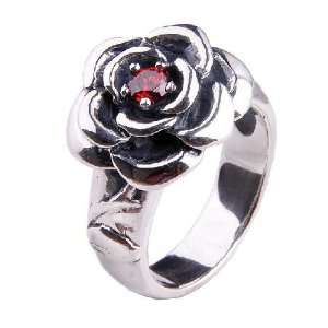 Beautiful .925 Silver Rose Ring for Womens Fashion Jewelry w/ Ruby 