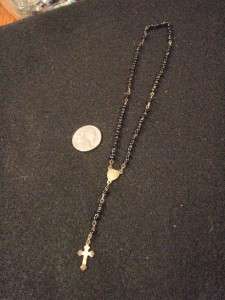 vintage miniature silver rosary with black beads 8 in long estate sale 