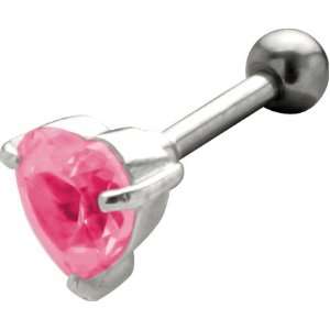   Silver 4mm PINK CZ Gem Heart Ear Helix Barbell FreshTrends Jewelry