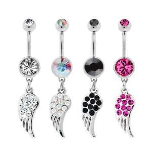  316L Steel Aurore Boreale Prong Set Double Gem Belly Ring 