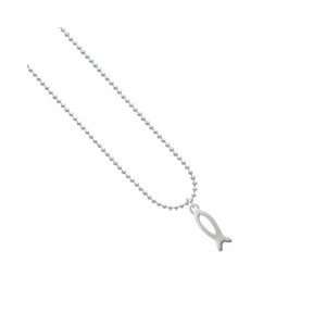  2 Sided Silver Open Fish Outline Ball Chain Charm Necklace 