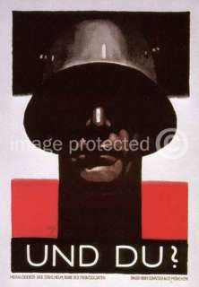 Vintage German WW2 Military Propaganda Poster Und Du  