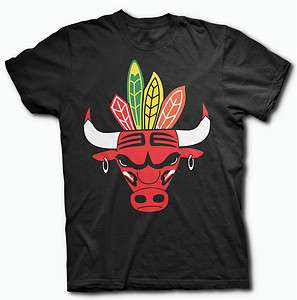 CHICAGO SPORTS HYBRID SHIRT   BLACKHAWKS AND BULLS EQUAL BULLHAWK 