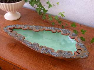 Natural Organic Lichen Glazed Footed Pottery Bowl New~  
