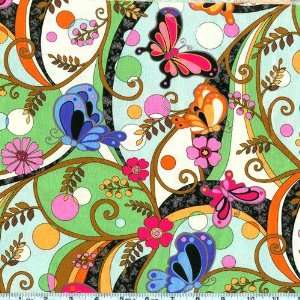  45 Wide Bubbles N Butterflies Pop Mint Fabric By The 