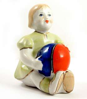 GIRL WITH BALL Russian Soviet Porcelain Figurine 50 60s  