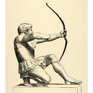  1890 Wood Engraving Heracles Fighting Bow Arrow Weapon 
