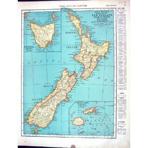  Collier Antique Map 1936 Rand Mcnally New Zealand Tasmania Fiji 