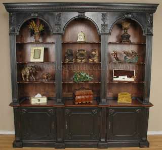   Distressed Black Mahogany Georgian Bookcase Triple Arch  