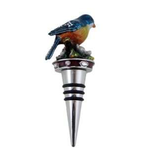  Blue Bird Wine Stopper Pewter Enameled Bejeweled Kitchen 