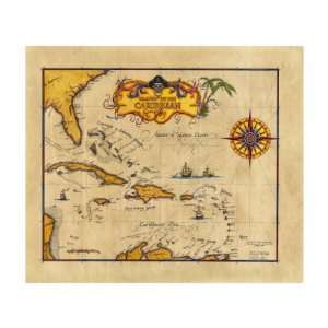  1655 Caribbean Pirate Map Giclee Poster Print by Johnathan 