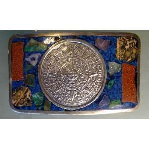 Aztec Calendar   Sterling Silver & Semi Precious Stones   Belt Buckle 
