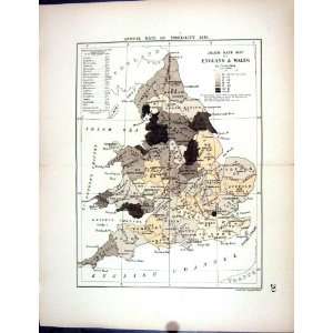 Death Rate Mortality England Wales Counties Stanford Antique Map 1885