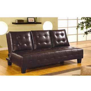 Dark Brown Leather Leatherette Adjustable Futon Sleeper Sofa Bed