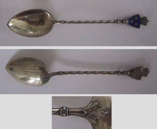 Old SWEDISH STERLING & ENAMEL SPOON Coat of Arms(3Q38)  