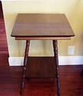 antique oak two tiered parlor plant stand table spool legs
