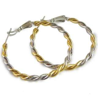 Charming 9K Gold Filled 2 tone Womens Hoop Twisted Earring  