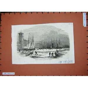  1855 Frost River Thames Billingsgate Ships Boats London 