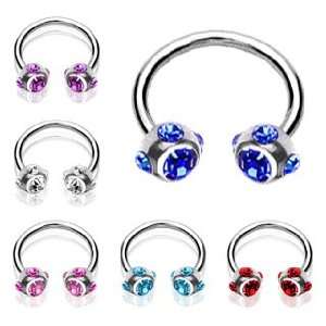 316L Surgical Steel Horse Shoe with 5 Gem Set Clear Balls   16G   3/8 