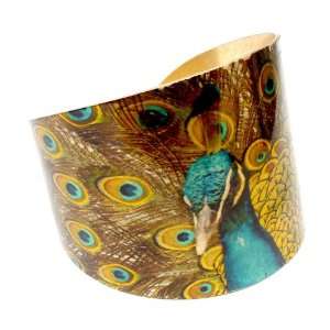  Brown/gold Turquoise Peacock Feather Oriental Design Cuff 