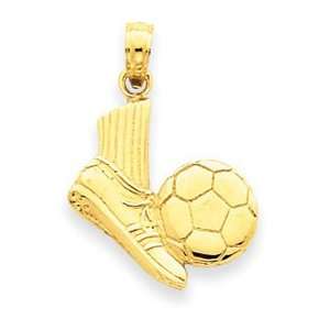   14k Yellow Gold Solid Open Backed Soccer Shoe & Ball Pendant Jewelry