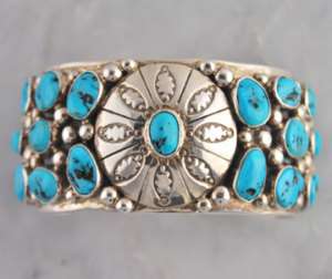 Tommy Moore Silver Turquoise Nugget Cuff Bead Bracelet  