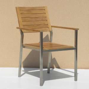   Siro Teak Wood and Stainless Steel Stacking Arm Chair 