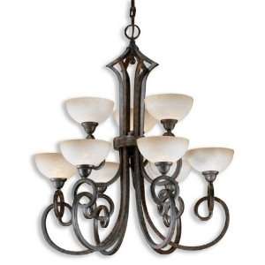  Chestnut Chandelier with Indian Scavo Glass 21081