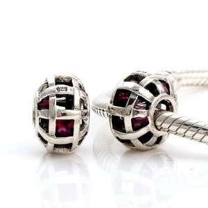 925 Sterling Silver Cage with Garnet CZ Czech Crystal Charms/beads for 