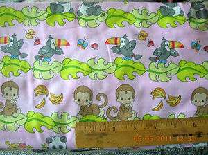 Precious Moments Monkeys, Tucans, Pandas  100% Cotton Fabric BTY Pink 