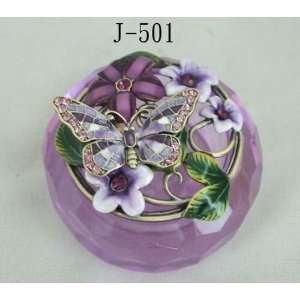  Lavender Glass Jewelry Trinket Box W Mosaic Butterfly and 