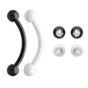   sets of balls w/ Cz clear gems Curved barbell Eye Brow tragus lip Ring