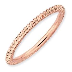  Sterling Silver Stackable Pink plated Twisted Ring 