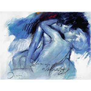  Kissing Couple In Blue Poster Print
