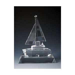    C474    Sail Boat Set optical crystal award/trophy.