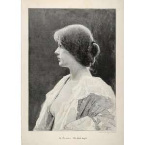  1895 Portait Woman Head L. Barrau German Engraving 