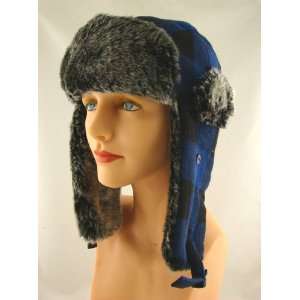   Faux Fur Trooper Trapper Ski Plaid Wool Winter Hat 