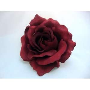  Burgundy Red Rose Hair Flower Clip 