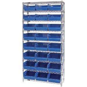  Wire Storage Bin 12 x 36 x 74, 9 Shelves, 24 QSB209 BLUE 